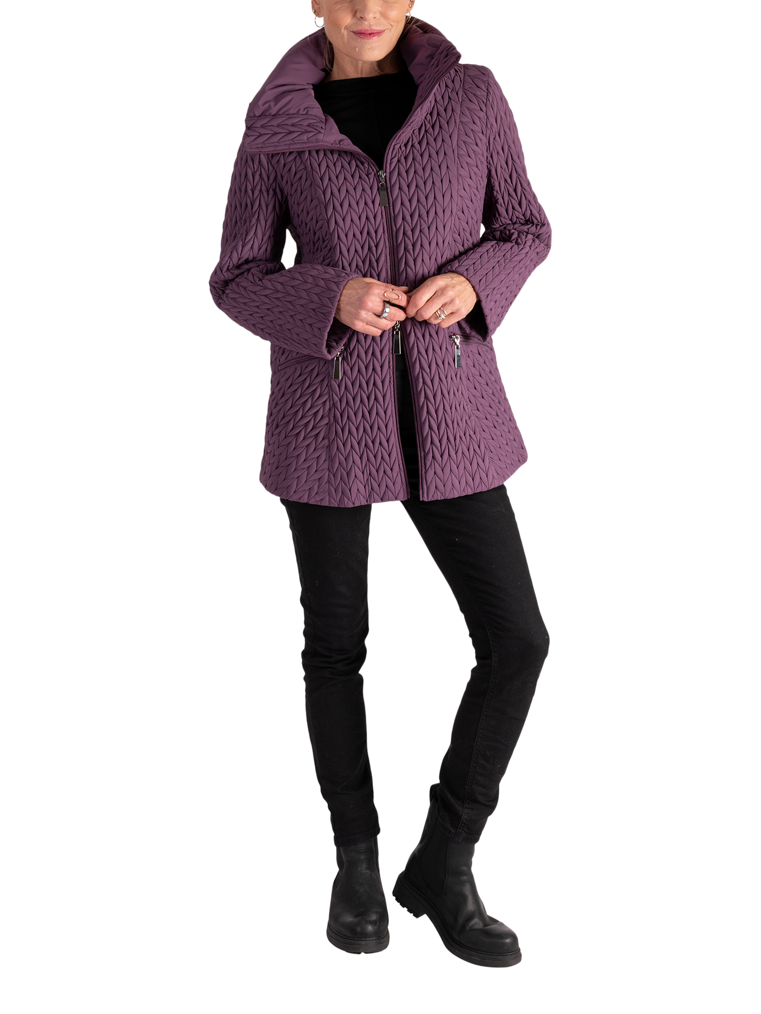 Product image 5 of 8, which shows chesca Cable Embroidered Quilted Coat, Hyacinth, 12-14