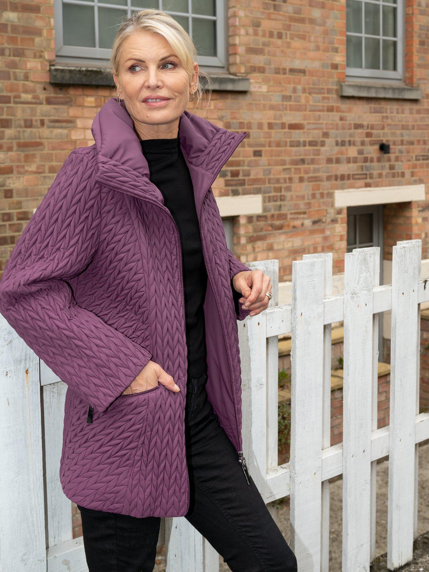 Product image 7 of 8, which shows chesca Cable Embroidered Quilted Coat, Hyacinth, 12-14