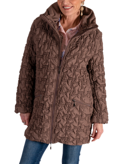 chesca Bonfire Embroidered Quilted Coat, Walnut, Walnut