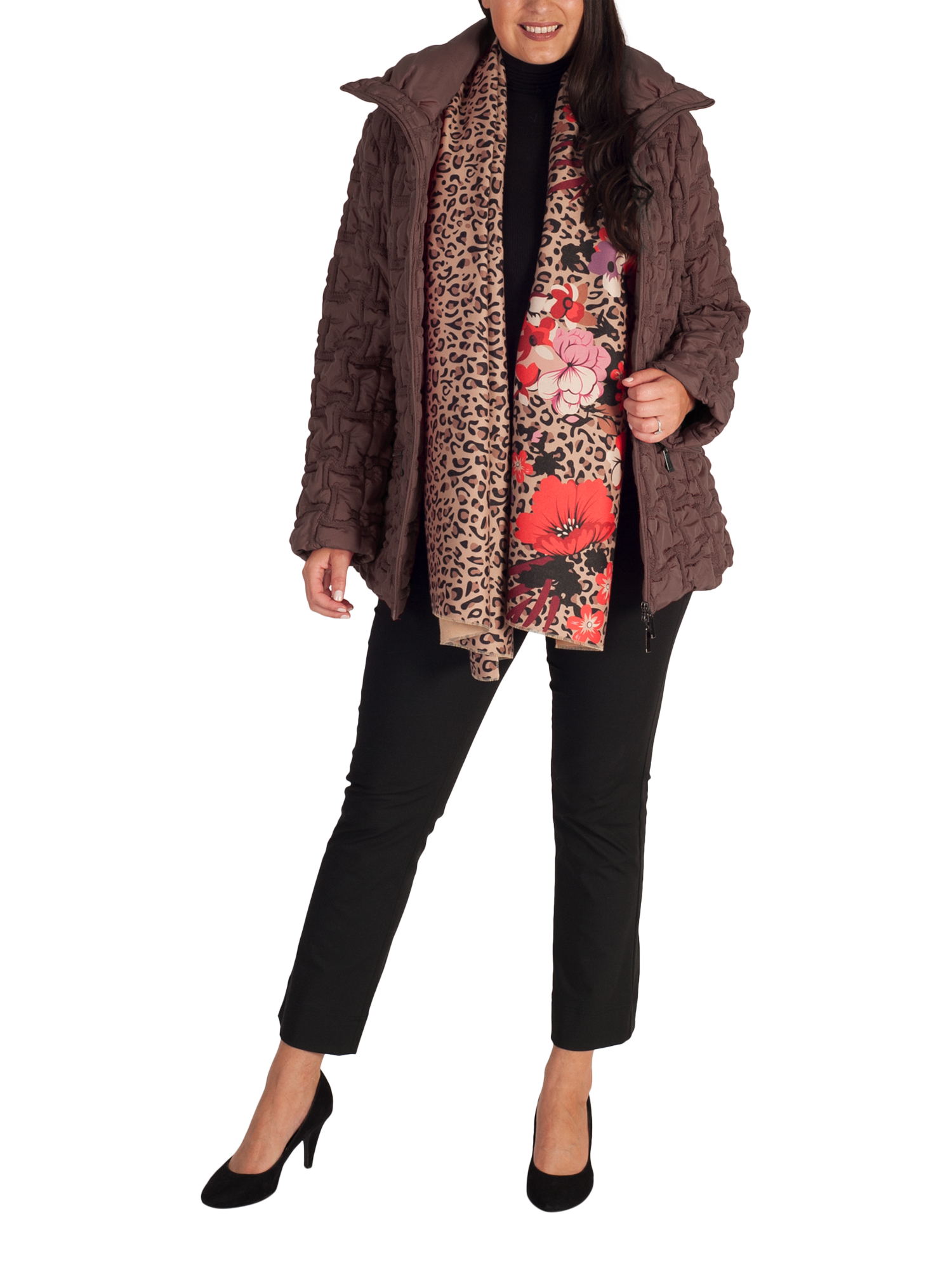 Product image 4 of 6, which shows chesca Bonfire Embroidered Quilted Coat, Walnut, 12-14