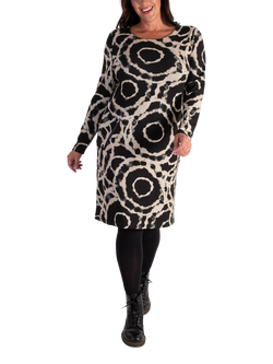 chesca Artistic Circles Crepe Midi Dress, Black/Stone, Black/Stone