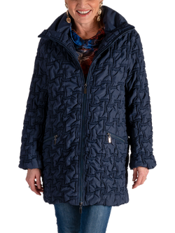 chesca Bonfire Embroidered Quilted Coat, Navy, Navy