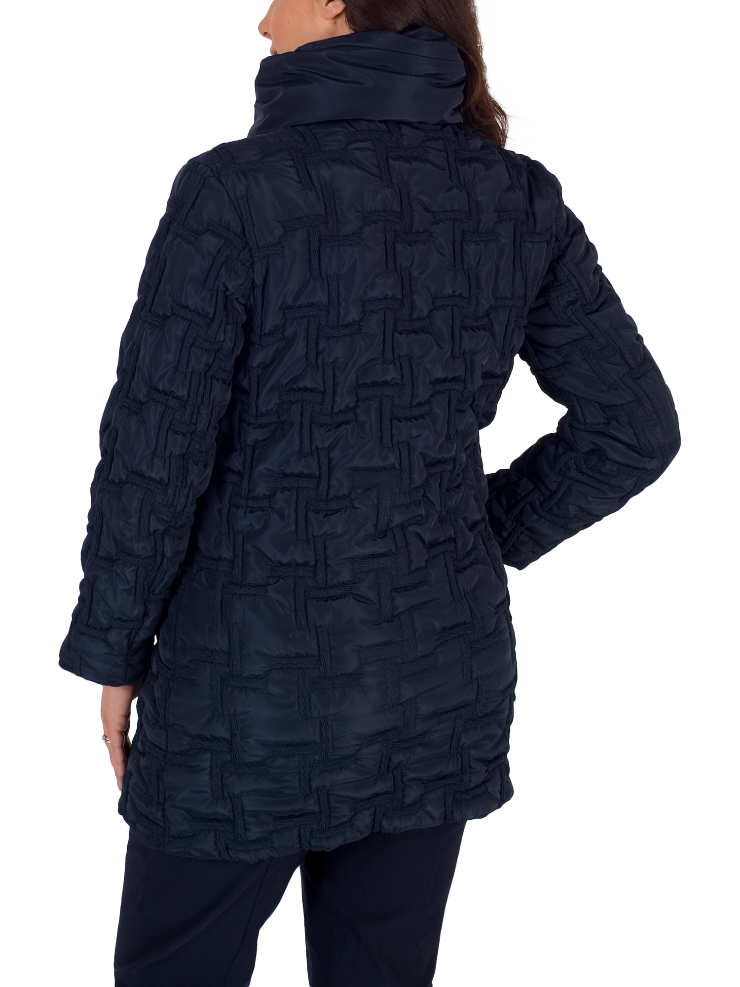Product image 2 of 5, which shows chesca Bonfire Embroidered Quilted Coat, Navy, 12-14