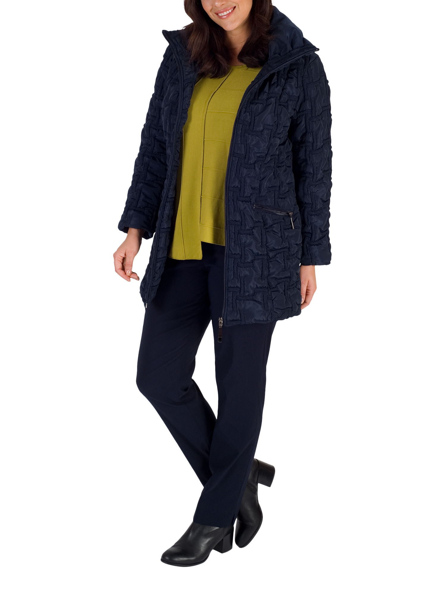 Product image 4 of 5, which shows chesca Bonfire Embroidered Quilted Coat, Navy, 12-14