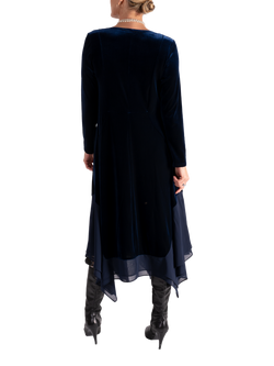 chesca Stretch Velvet Chiffon Trim Midi Dress, Navy - view 2, Navy