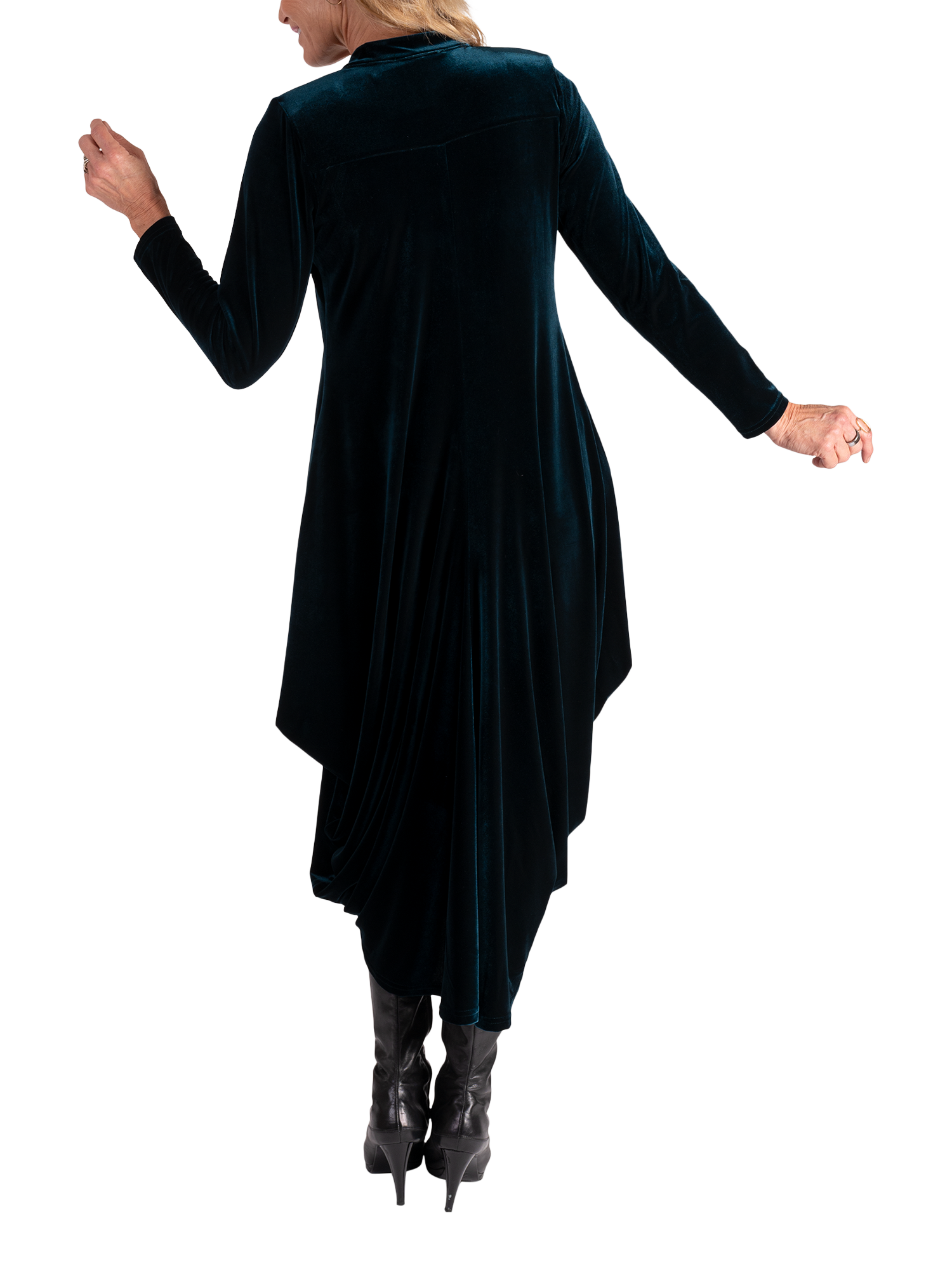 Product image 2 of 8, which shows chesca Stretch Velvet Drape Tulip Dress, Teal, 12-14