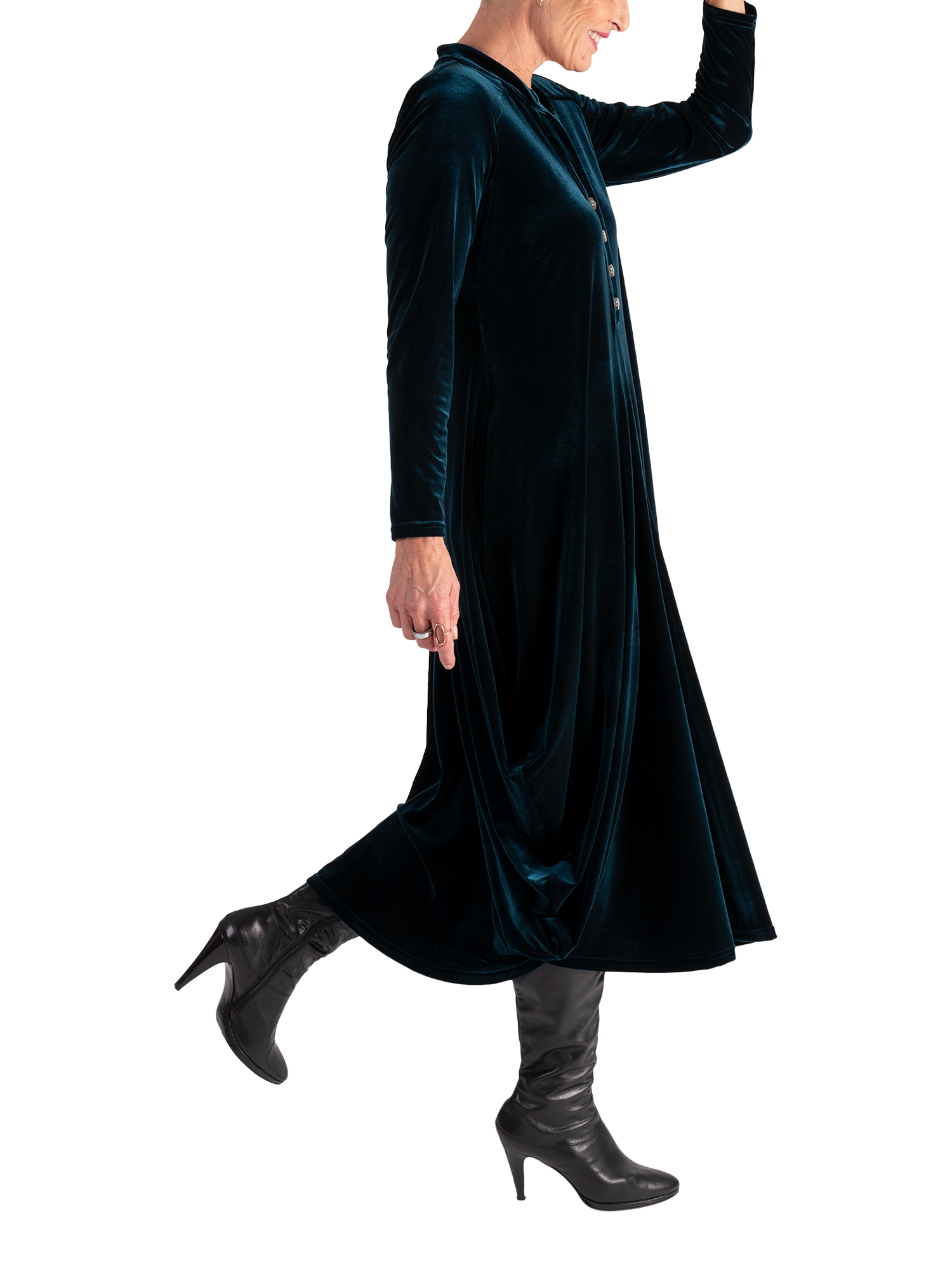 Product image 5 of 8, which shows chesca Stretch Velvet Drape Tulip Dress, Teal, 12-14