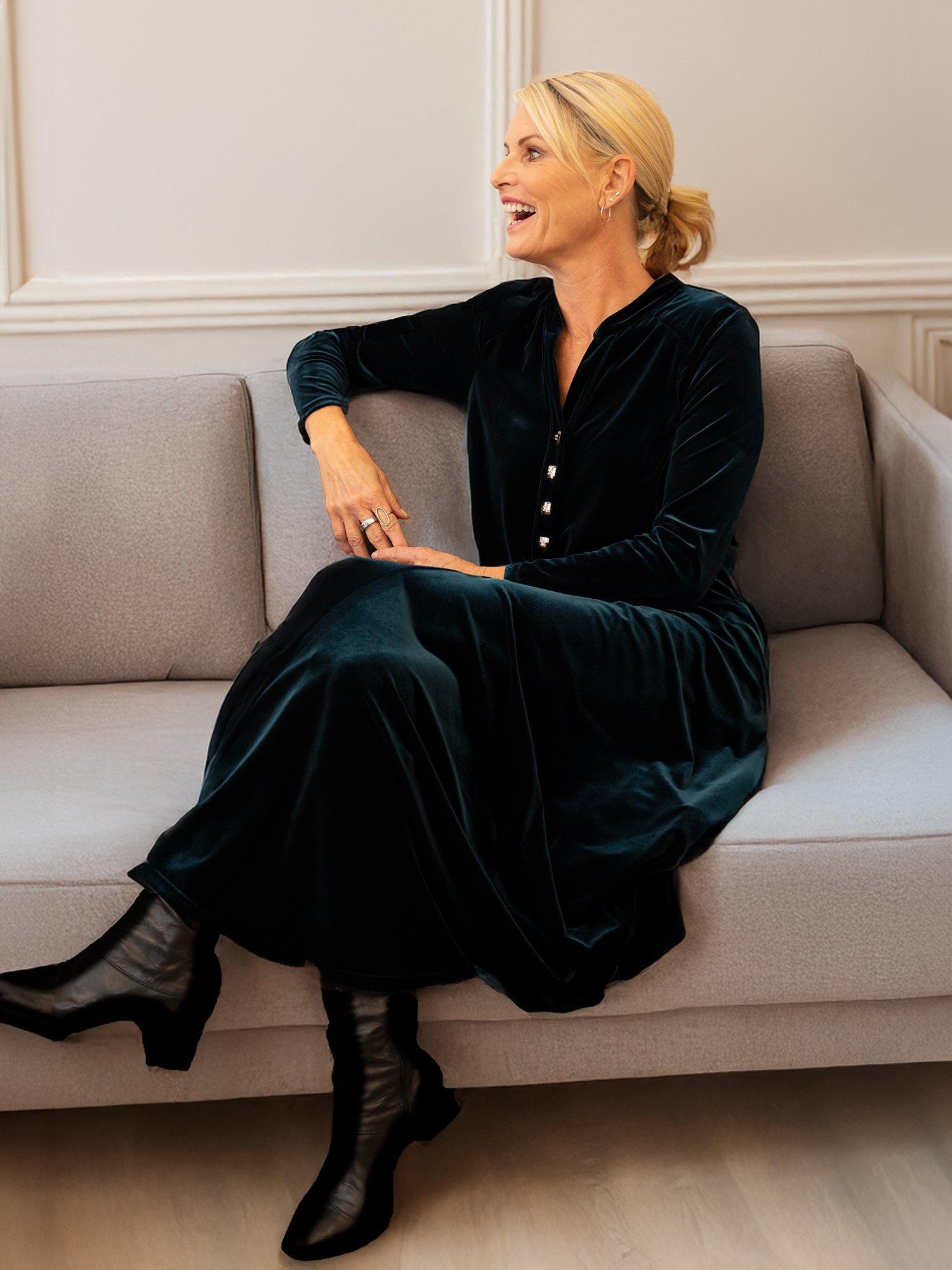 Product image 8 of 8, which shows chesca Stretch Velvet Drape Tulip Dress, Teal, 12-14