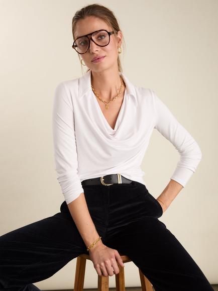Baukjen Rebecca Drape Top containing LENZING™ ECOVERO™ Viscose, Pure White - view 2, Pure White