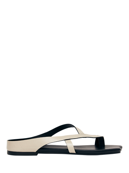 ALOHAS Dawn Leather Toe Ring Strappy Flip Flops, Cream, Cream