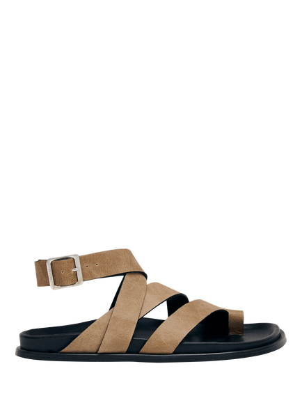 ALOHAS Tide Vintage Leather Strappy Sandals, Beige, Beige