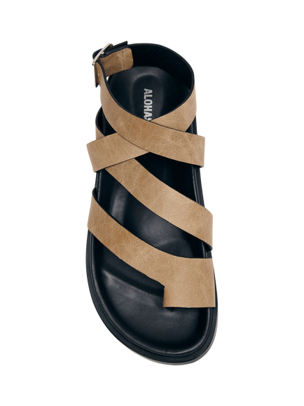 ALOHAS Tide Vintage Leather Strappy Sandals, Beige - view 2, Beige