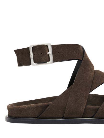 ALOHAS Tide Vintage Suede Strappy Sandals, Chocolate - view 2, Chocolate