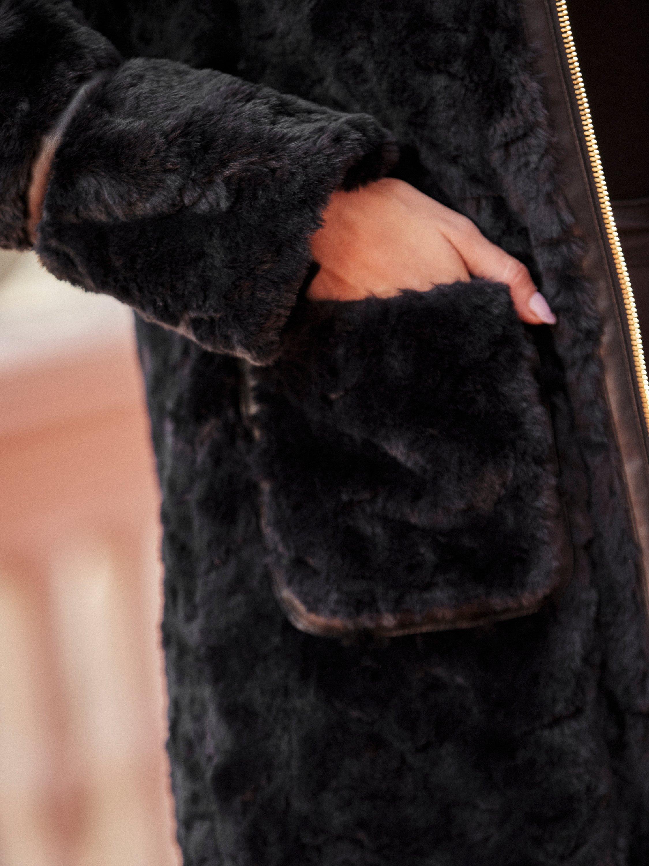 Product image 8 of 8, which shows Sosandar Faux Leather Trim Borg Coat, Black, 8