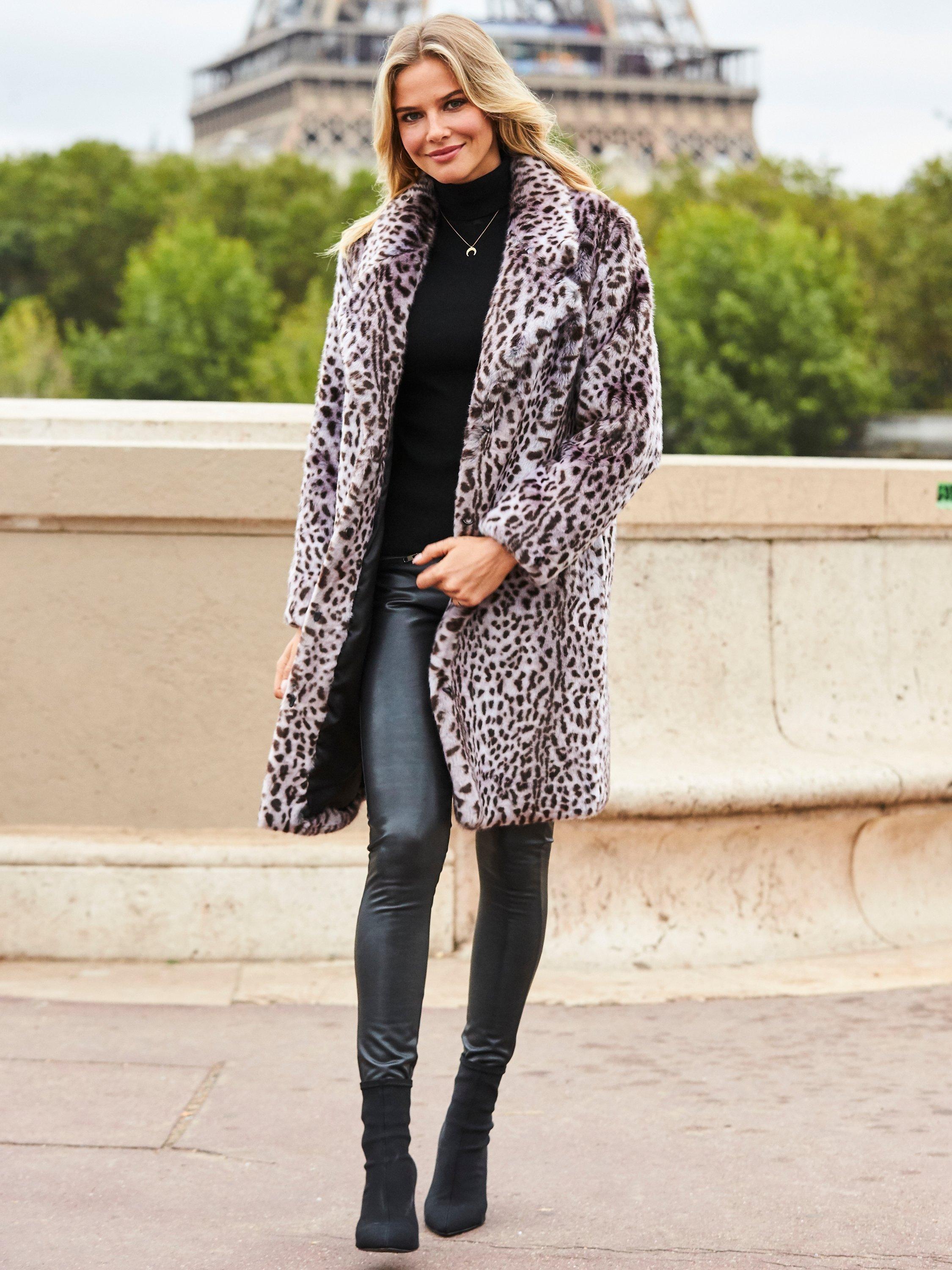 Product image 5 of 7, which shows Sosandar Cheetah Print Faux Fur Coat , Brown, 8