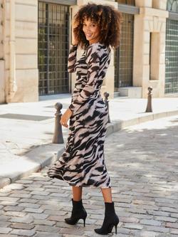 Sosandar Mesh Ruched Detail Midi Dress - view 2, Brown