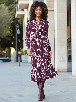 Sosandar Floral Print Twist Front Midi Shirt Dress, Burgundy
