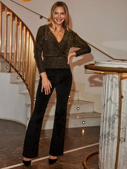 Sosandar Sparkle Wrap Top, Black/Gold, Black/Gold