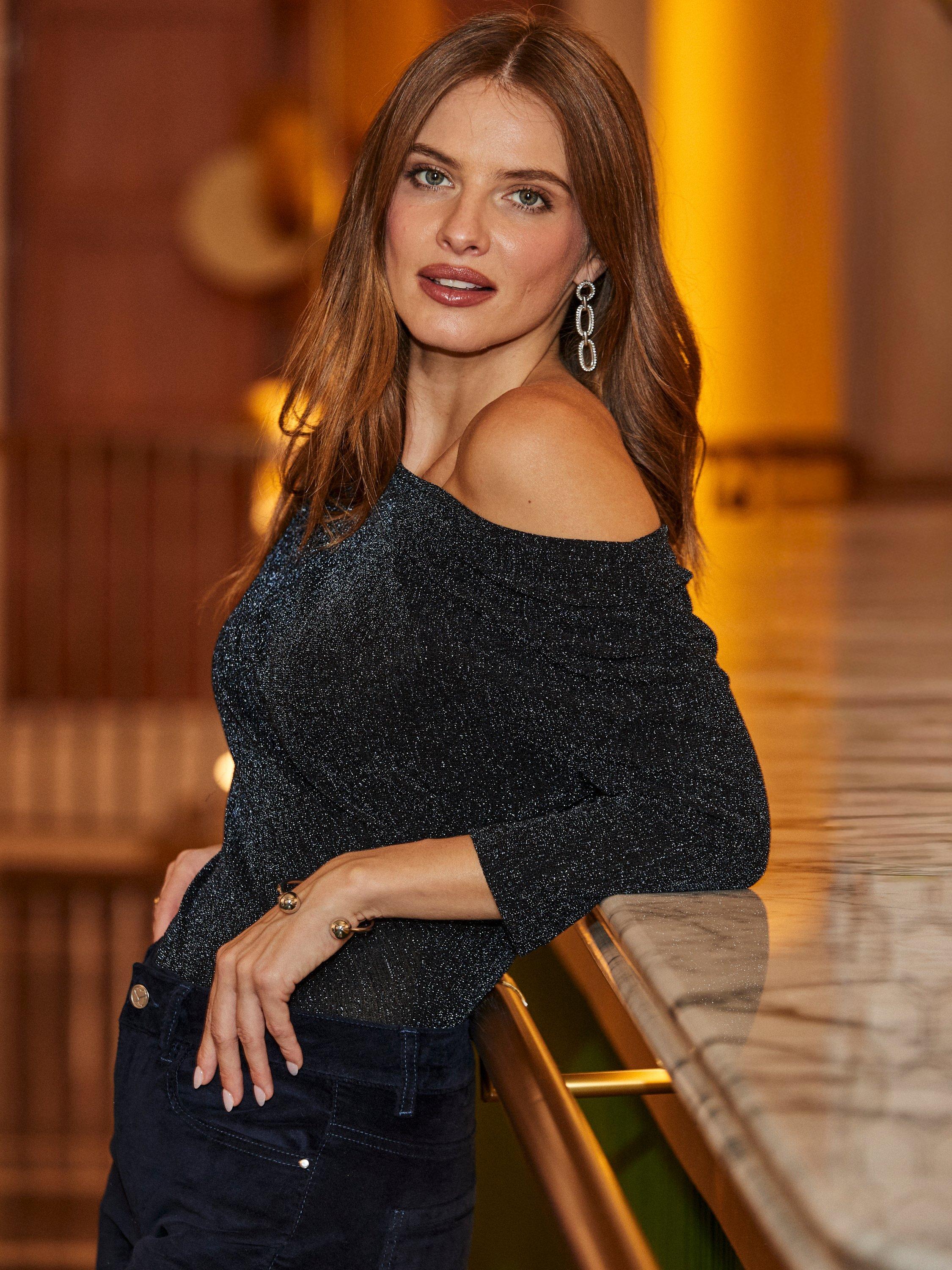 Product image 6 of 8, which shows Sosandar Shimmer Off Shoulder Top, Midnight, 12