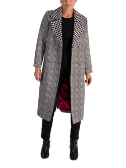 chesca Contrast Houndstooth Collar Coat, Silver Grey, Silver Grey