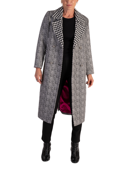 chesca Contrast Houndstooth Collar Coat, Silver Grey, Silver Grey