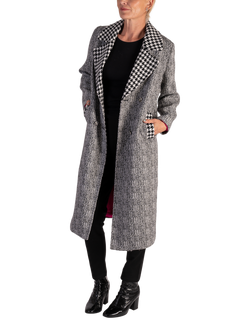 chesca Contrast Houndstooth Collar Coat, Silver Grey - view 2, Silver Grey