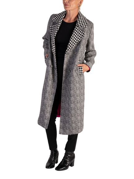 chesca Contrast Houndstooth Collar Coat, Silver Grey - view 2, Silver Grey