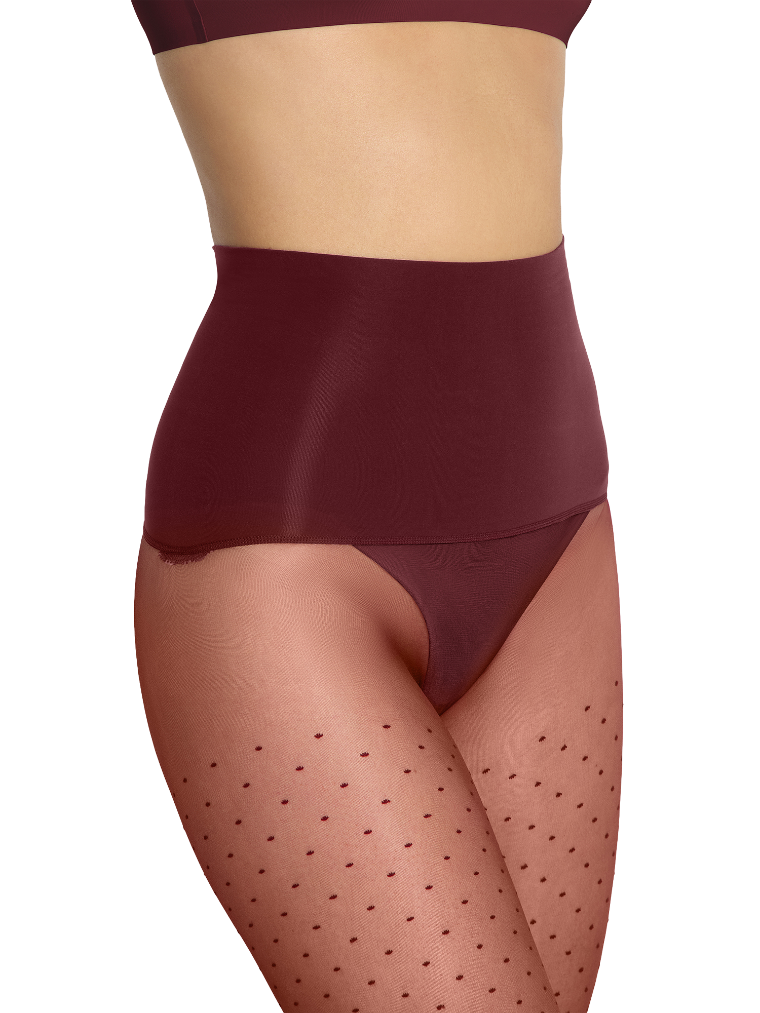 Product image 2 of 4, which shows Heist The Polka Dot Tights, Burgundy, XS