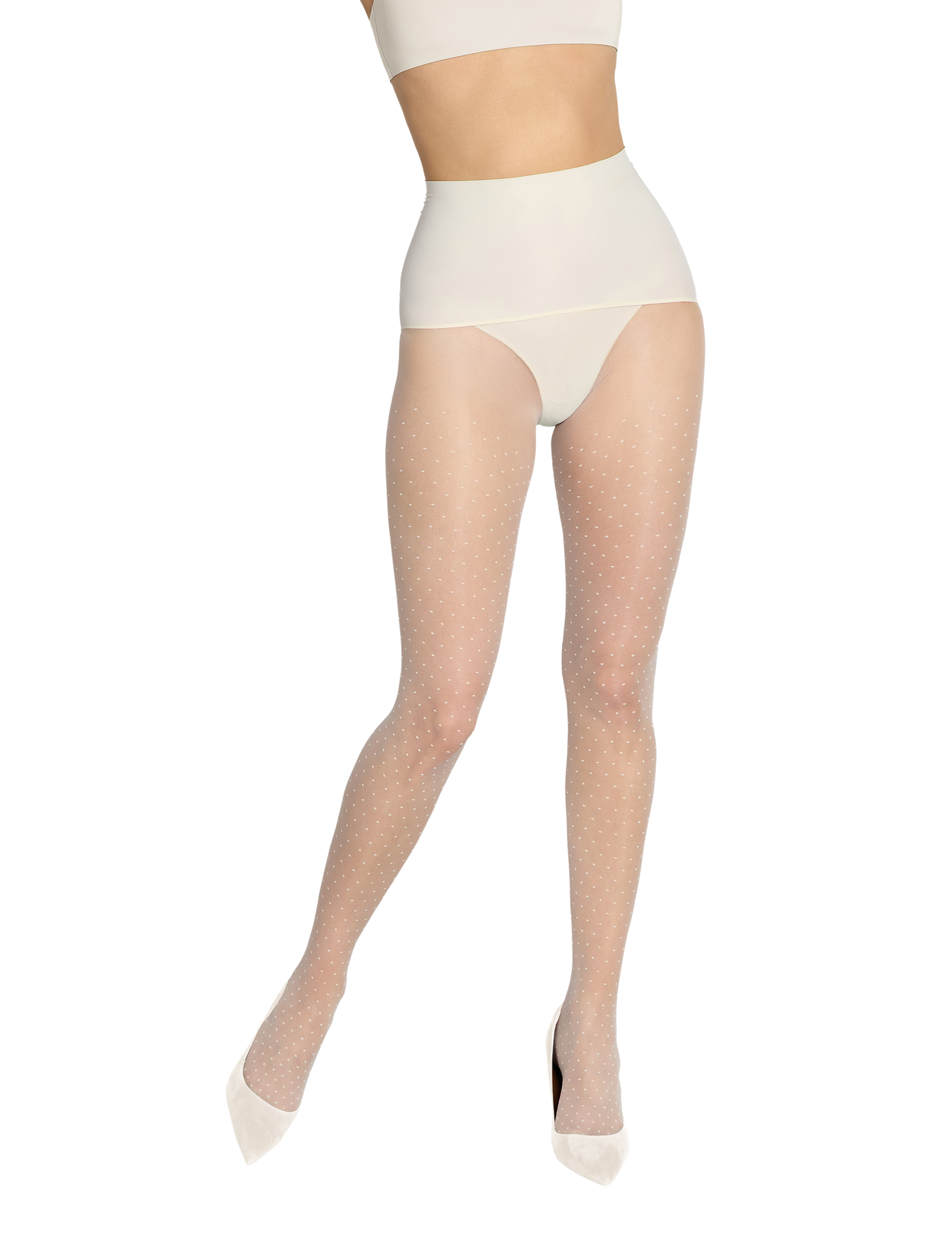 Product image 1 of 4, which shows Heist The Polka Dot Tights, Vintage Ivory, XS