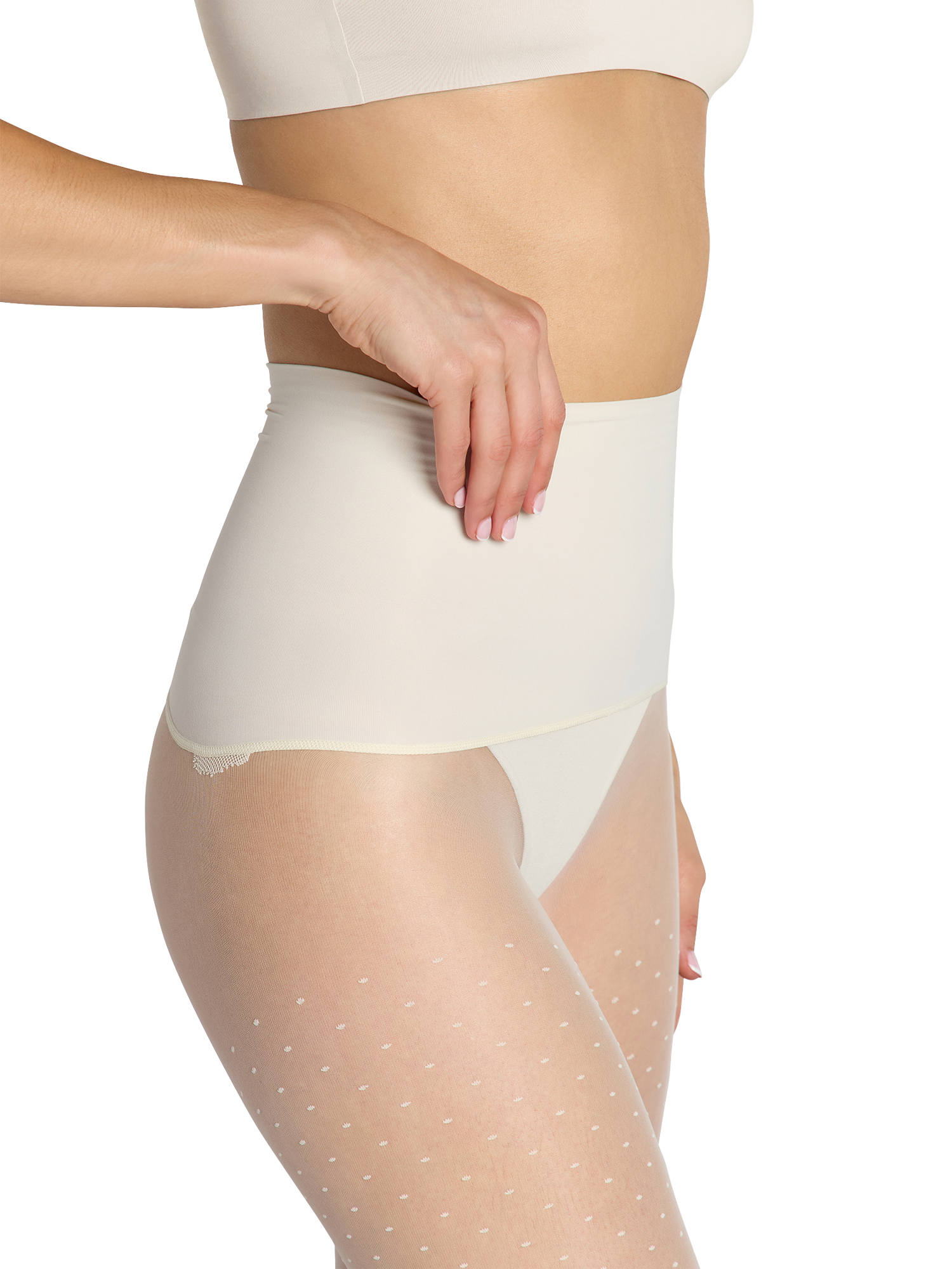 Product image 2 of 4, which shows Heist The Polka Dot Tights, Vintage Ivory, XS