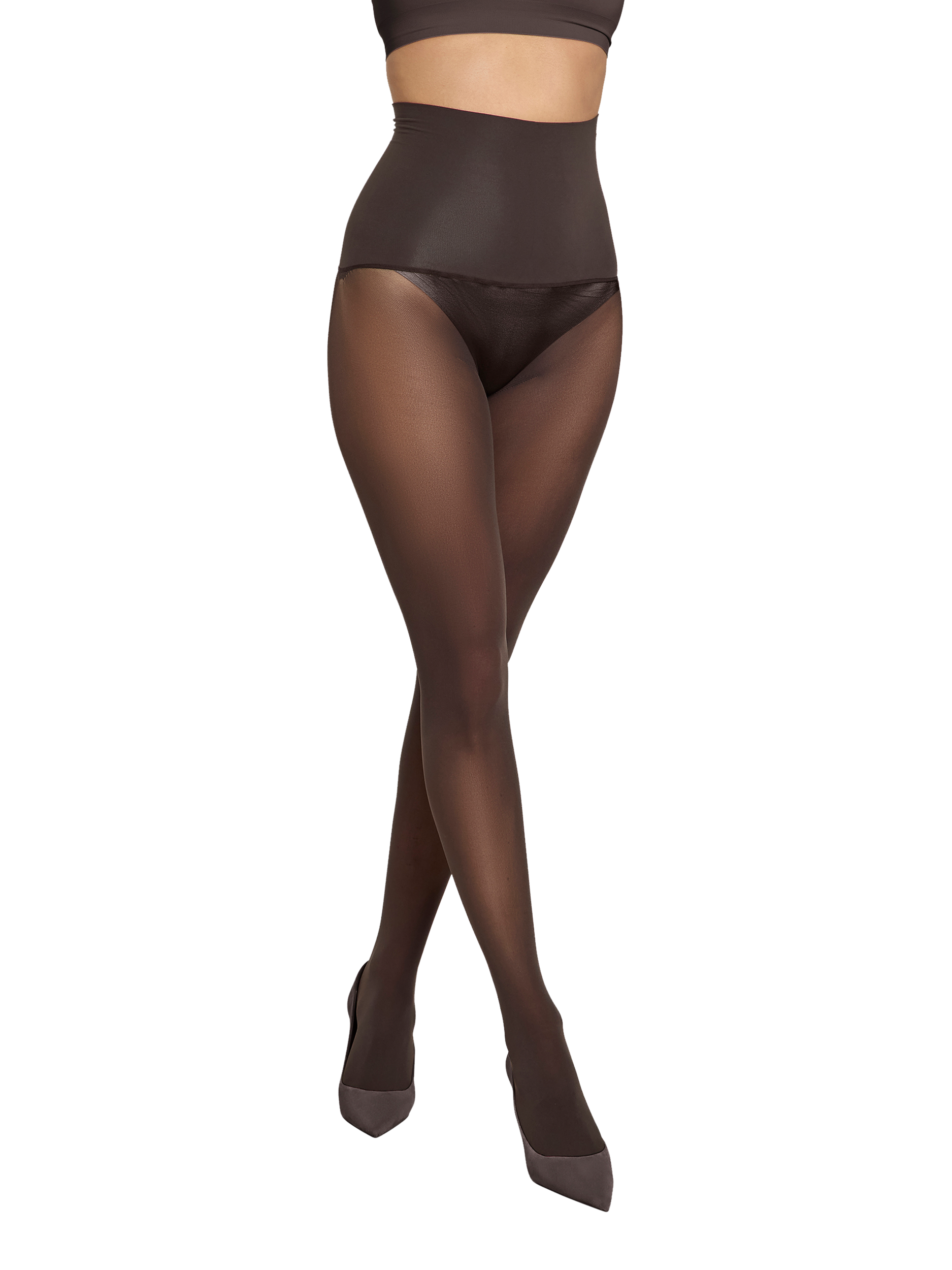 Product image 1 of 4, which shows Heist The Sixty Opaque Tights, Chocolate Torte, XS