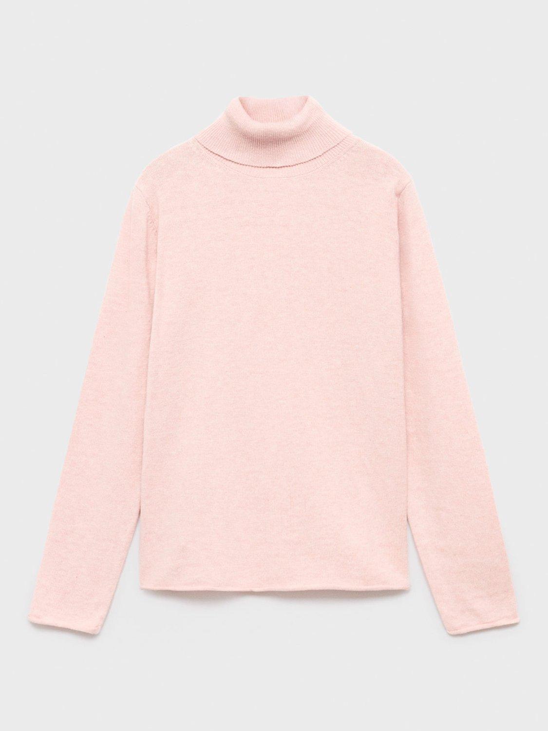 Product image 1 of 4, which shows Mango Kids' Bella Cotton High Neck Jumper, Light Pink, 13-14 years