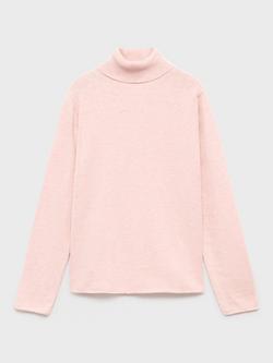 Mango Kids' Bella Cotton High Neck Jumper, Light Pink, Light Pink