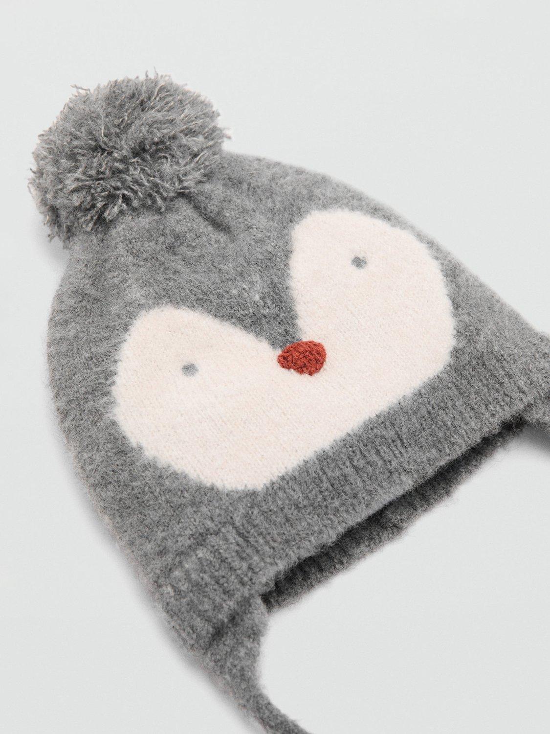 Product image 2 of 3, which shows Mango Baby Penguin Pom-Pom Trapper Hat, Grey, 1-3 months