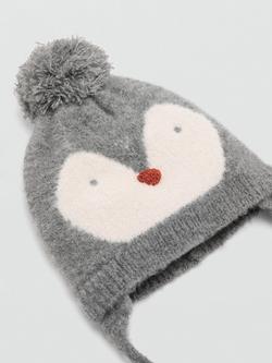 Mango Baby Penguin Pom-Pom Trapper Hat, Grey - view 2, Grey