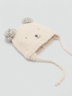 Mango Baby Teddy Bear Trapper Hat, Beige - view 2, Light Beige