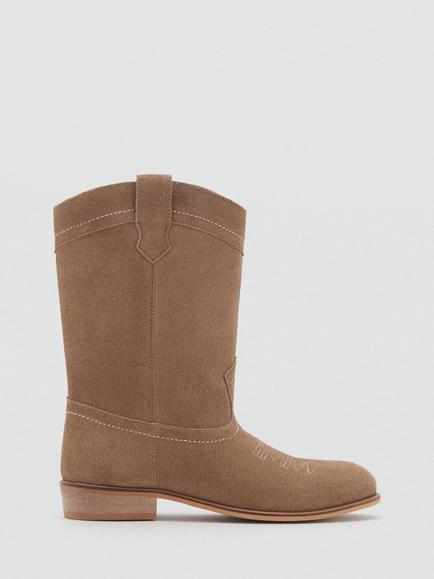 Mango Kids' Danae Suede Western Boots, Beige, Beige