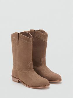 Mango Kids' Danae Suede Western Boots, Beige - view 2, Beige