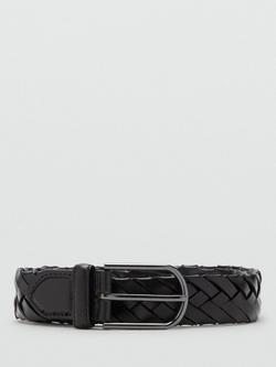 Mango Braided Leather Belt, Dark Brown, Dark Brown