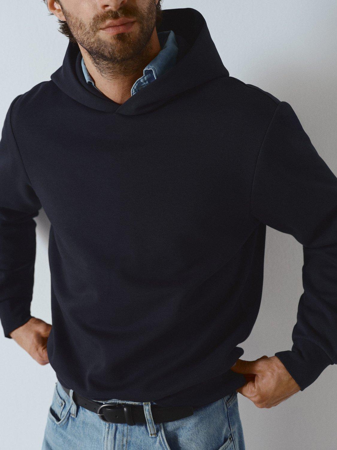 Product image 8 of 9, which shows Mango Bono Cotton Blend Knit Hoodie, Navy, XL