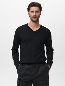 Mango Willy Wool V-Neck Jumper, Black