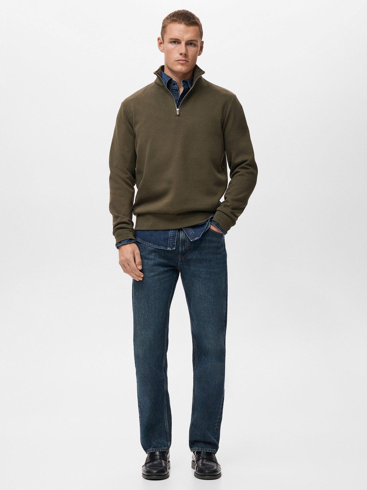 Product image 2 of 8, which shows Mango Winny Zip-Neck Cotton Blend Jumper, Dark Green, XXL