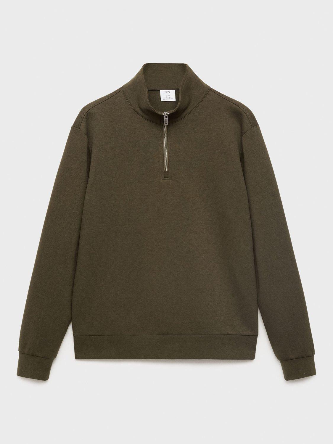 Product image 3 of 8, which shows Mango Winny Zip-Neck Cotton Blend Jumper, Dark Green, XXL
