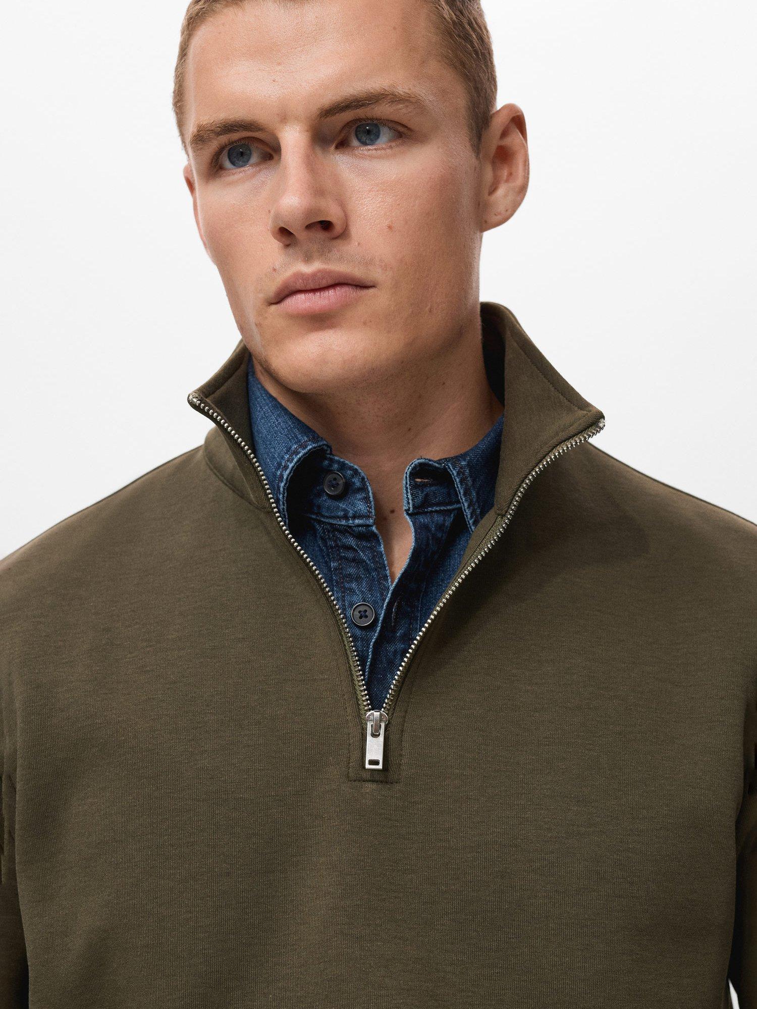 Product image 6 of 8, which shows Mango Winny Zip-Neck Cotton Blend Jumper, Dark Green, XXL