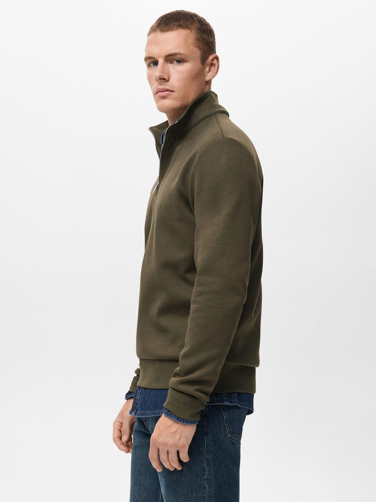 Product image 7 of 8, which shows Mango Winny Zip-Neck Cotton Blend Jumper, Dark Green, XXL