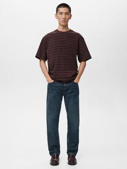 Mango Cotton Regular Fit Short Sleeve Stripe T-Shirt, Dark Red - view 2, Dark Red