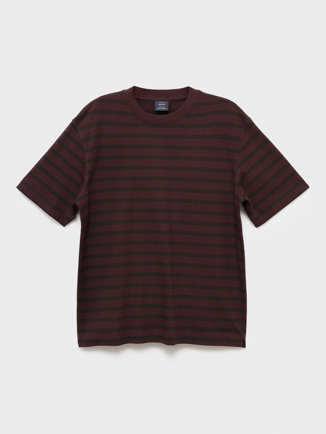 Product image 3 of 8, which shows Mango Cotton Regular Fit Short Sleeve Stripe T-Shirt, Dark Red, XXL