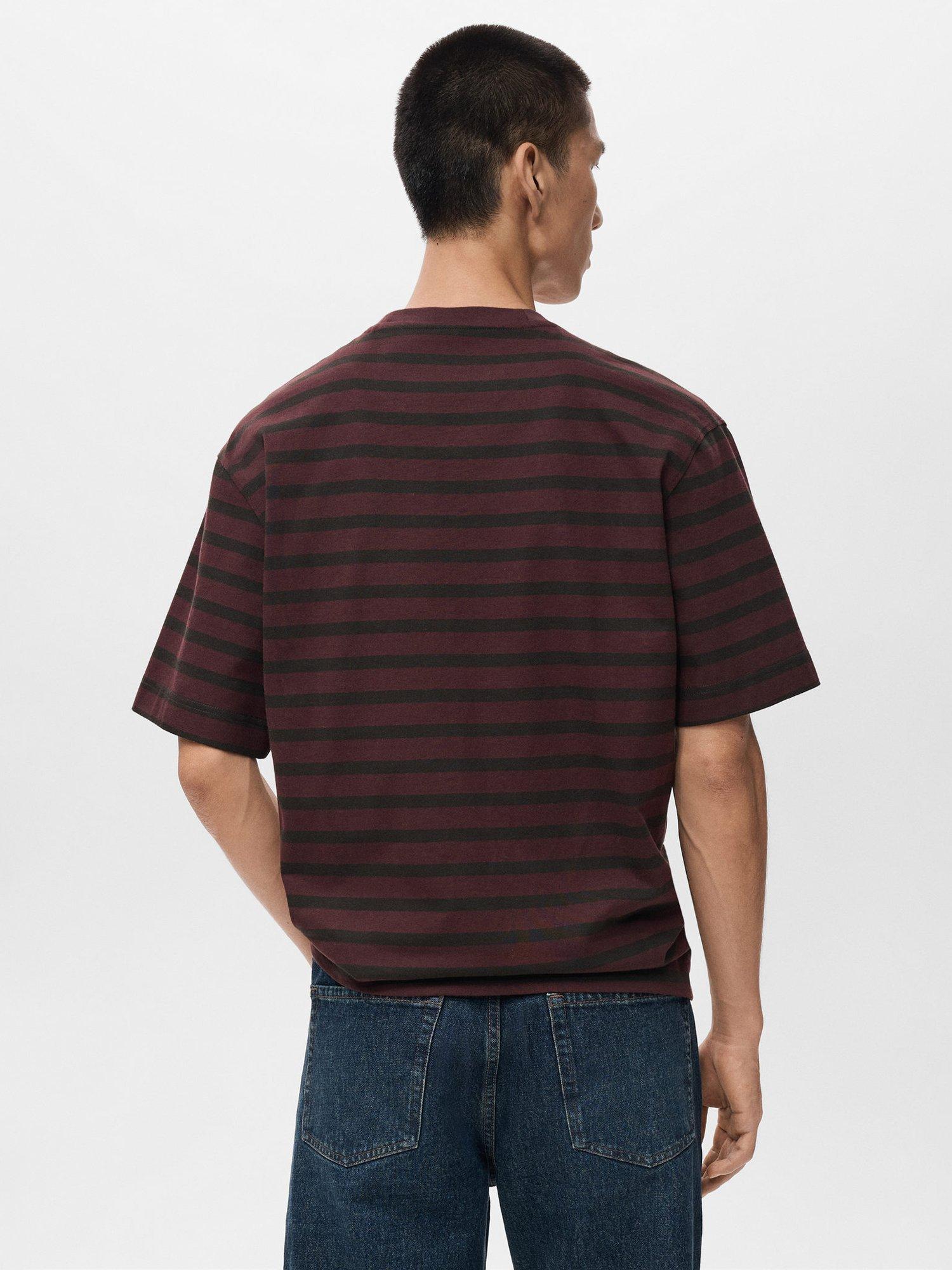 Product image 4 of 8, which shows Mango Cotton Regular Fit Short Sleeve Stripe T-Shirt, Dark Red, XXL