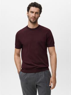 Mango Cotton Regular Fit Short Sleeve T-Shirt, Dark Red, Dark Red