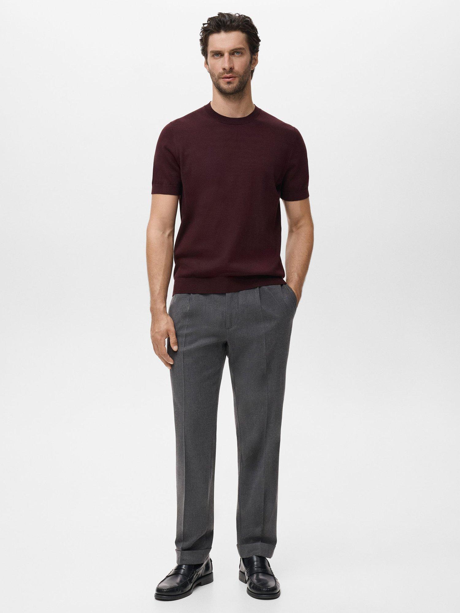 Product image 2 of 8, which shows Mango Cotton Regular Fit Short Sleeve T-Shirt, Dark Red, XXL